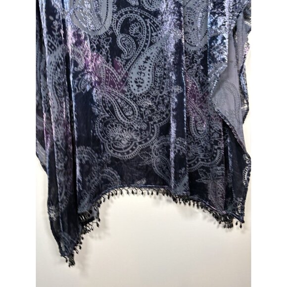 CHICO'S Paisley Velvet Burnout Poncho Beaded Hem Size S/M Quiet Luxury Classic - Picture 5 of 7